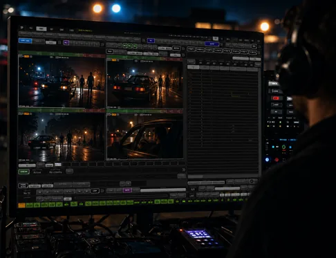 Cinematic video assist monitor on a film set